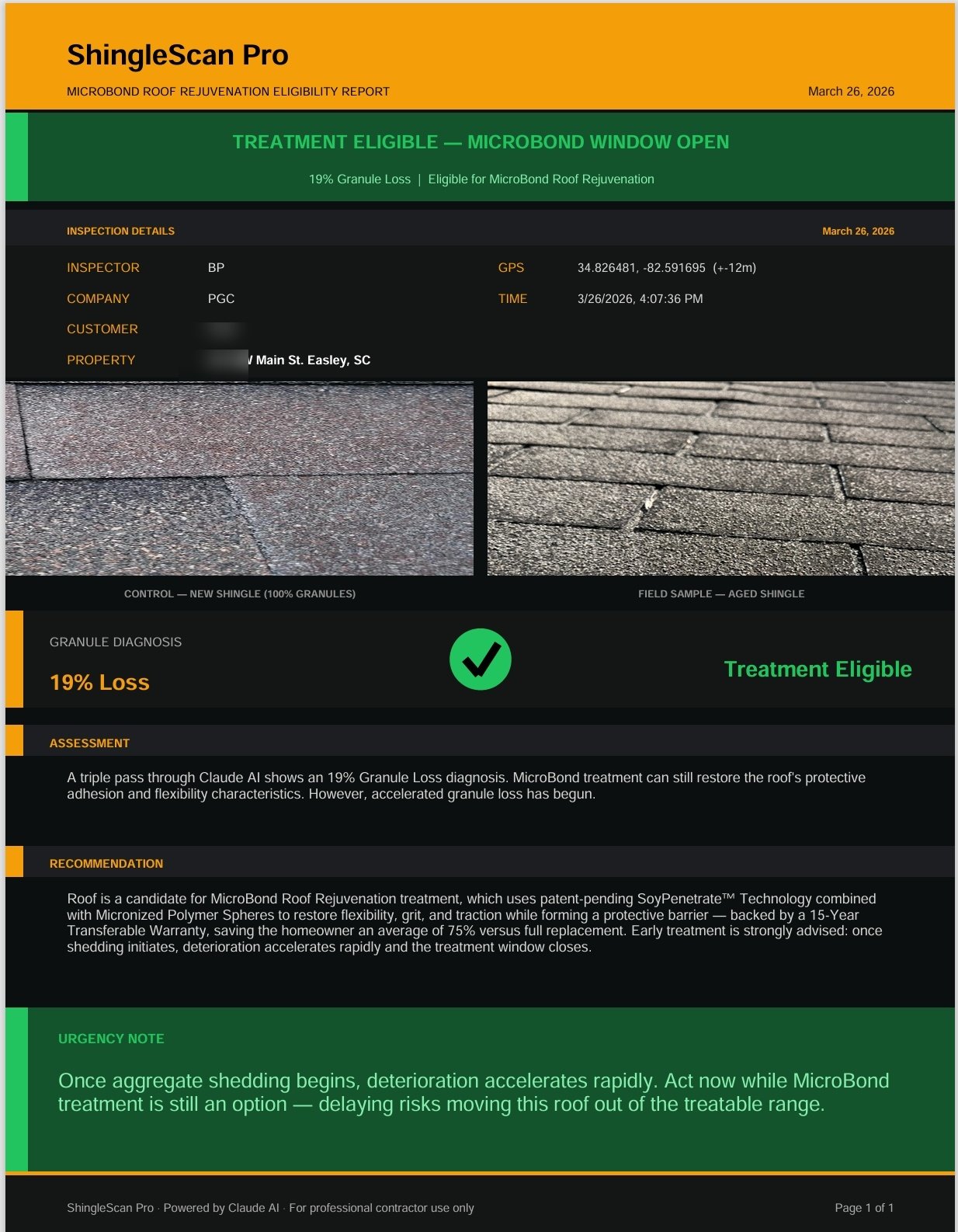 Official ShingleScan Pro Eligibility Report